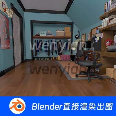 卧室房间现代客厅沙发床出租房别墅Blender场景模型1256