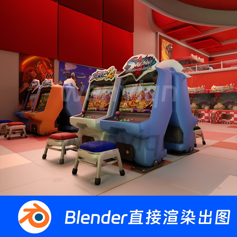 卡通游戏厅街机游戏机室Blender场景模型1386