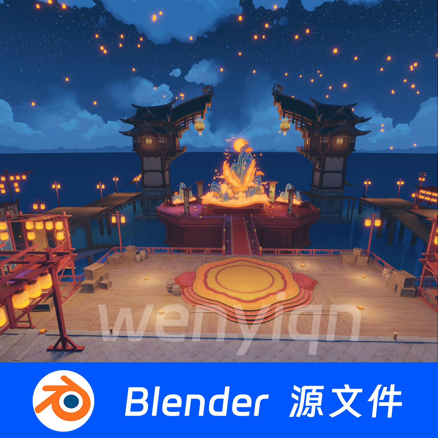 中国街道建筑宫殿古代房子庙宇园林国风中式Blender场景模型2357