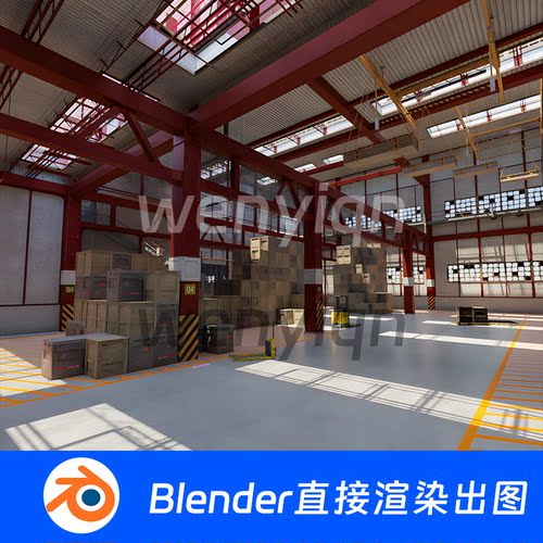 工厂物流中心仓储仓库货架厂房快递Blender场景模型1193