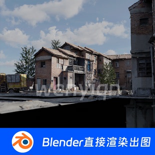 复古砖房村庄乡村土房砖房瓦房Blender场景模型1873