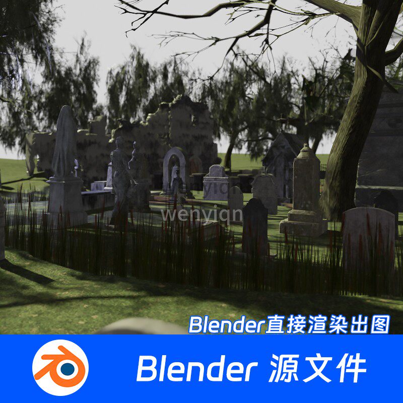 坟墓坟地墓地墓碑恐怖破旧废弃公园万圣节Blender模型604