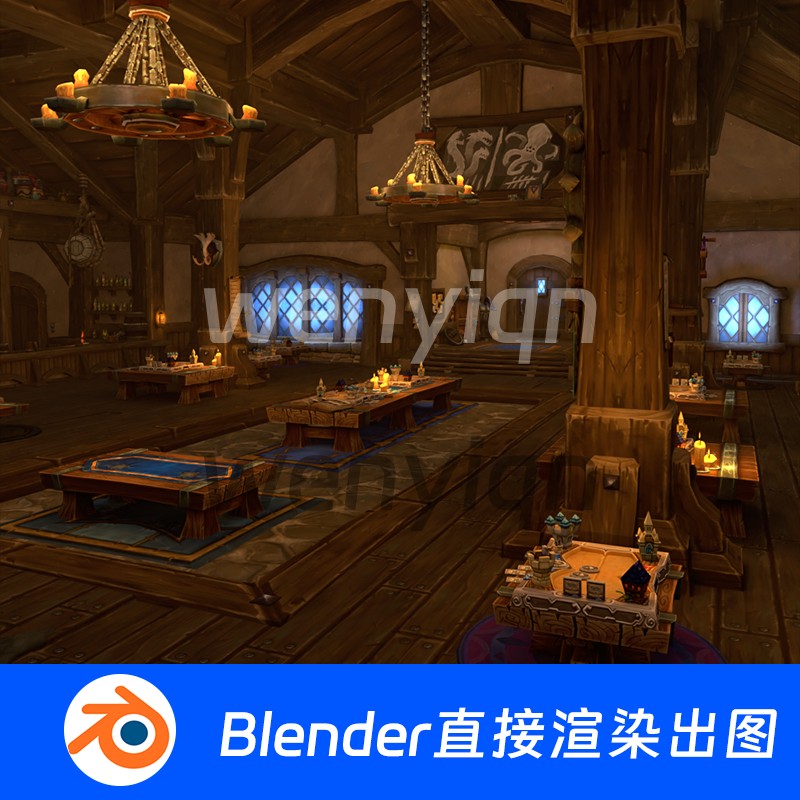 宫殿宴会木屋部落石头房子巴洛克中世纪森林Blender场景模型1252