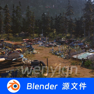 森林垃圾袋垃圾堆世界末日废墟Blender场景模型2407