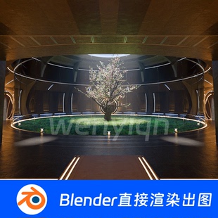 美术馆展览展厅展馆商场大堂圆形艺术空间Blender场景模型2046
