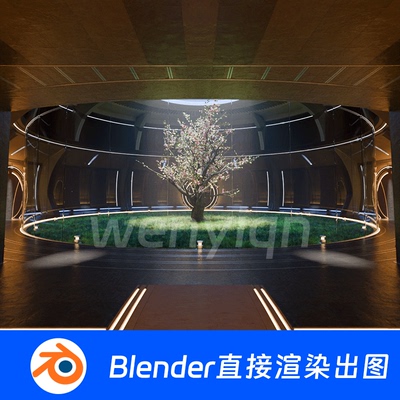 美术馆展览展厅展馆商场大堂圆形艺术空间Blender场景模型2046