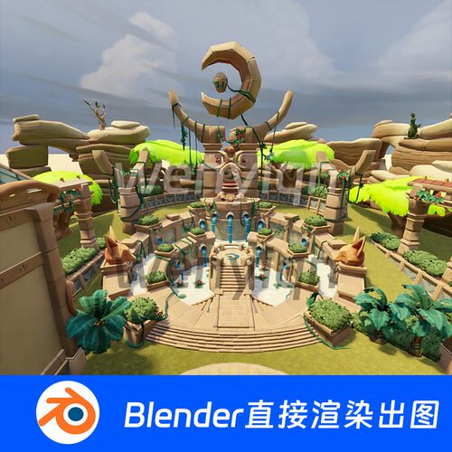 城镇城市童话卡通神庙梦幻房子部落女神广场Blender场景模型1272