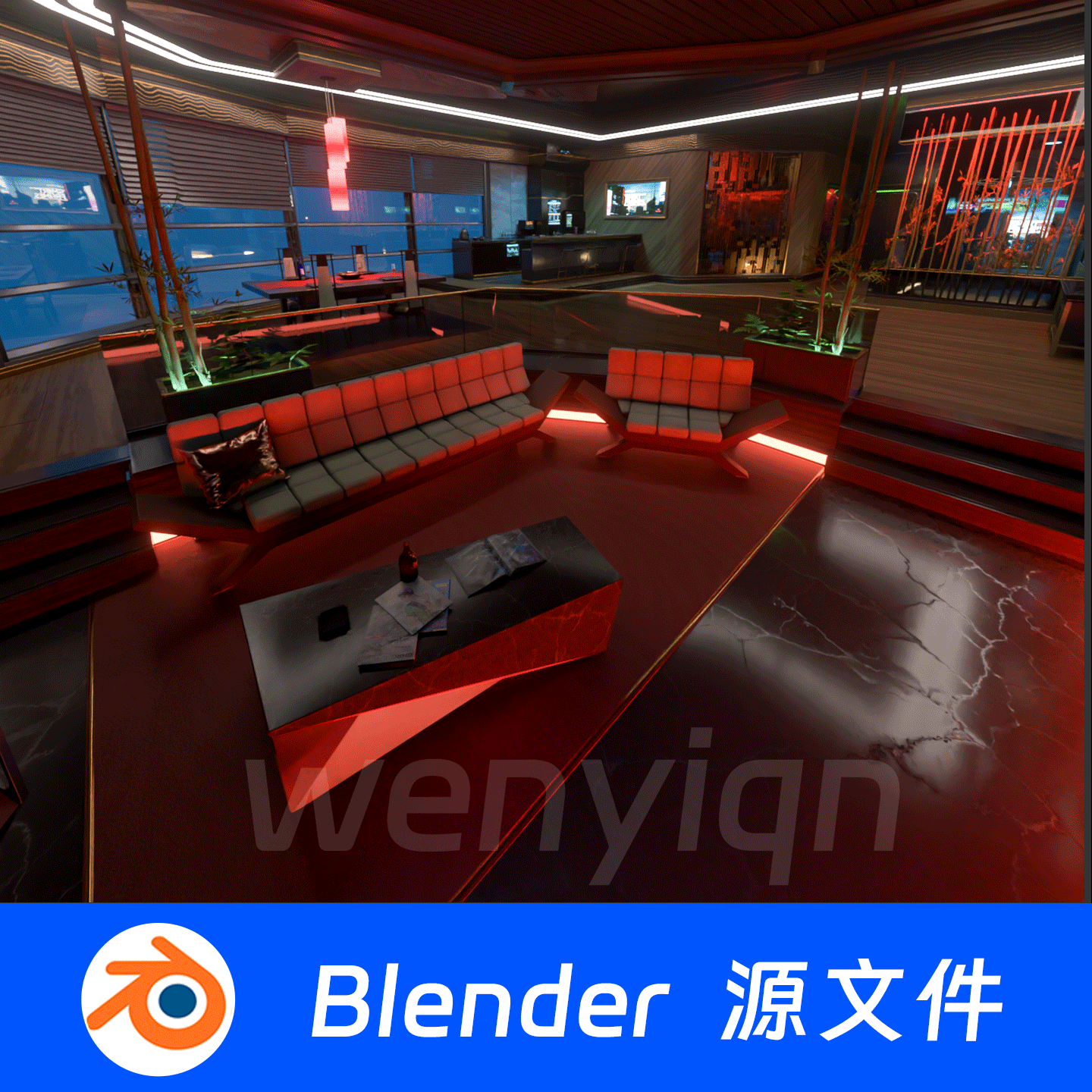 未来卧室旅馆酒店房间赛博朋克酒吧公寓别墅Blender场景模型2393