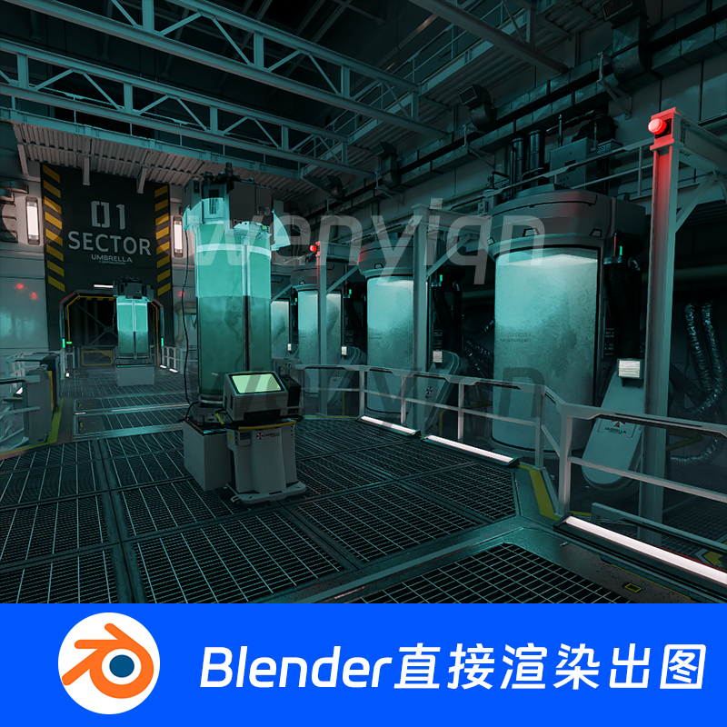 科幻玻璃容器休眠舱太空舱医疗实验室冷冻舱Blender场景模型1345