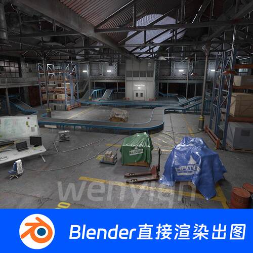 工厂仓库厂房Blender场景