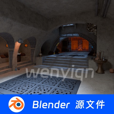洞穴室内部落石头房子城堡森林中世纪建筑Blender场景模型2145