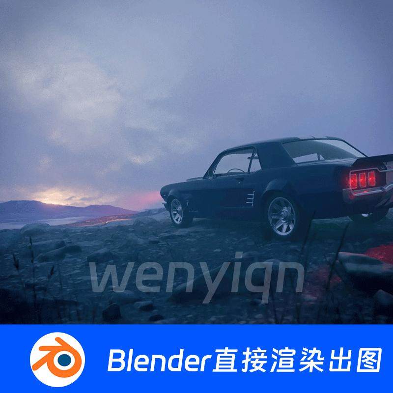 复古汽车迷雾公路黄昏Blender场景模型1718