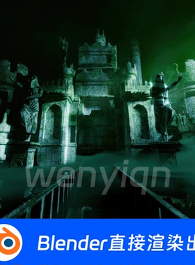 恐怖万圣节昏暗废弃城堡牢房哥特雕像Blender场景模型2025
