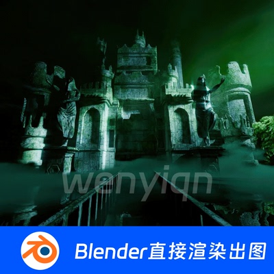 恐怖万圣节昏暗废弃城堡牢房哥特雕像Blender场景模型2025