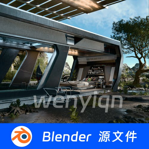 未来住宅别墅建筑卧室科技科幻车库Blender场景模型2152