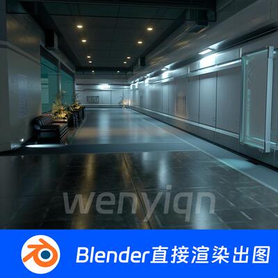 写字楼走廊过道科幻办公室Blender场景模型1655