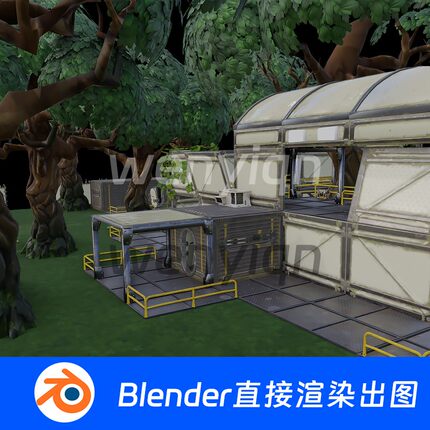 Blender卡通军事基地堡垒武器库仓库工厂科幻模型759