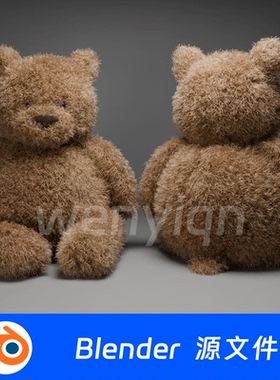 毛绒玩具毛发上熊公仔泰迪熊玩偶Blender场景模型2176