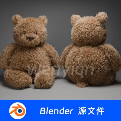 毛绒玩具毛发上熊公仔泰迪熊玩偶Blender场景模型2176