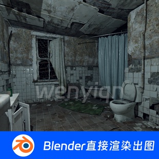废弃阴森破旧房子走廊卫生间厕所荒废恐怖Blender场景模型1515
