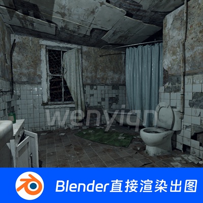 废弃阴森破旧房子走廊卫生间厕所荒废恐怖Blender场景模型1515
