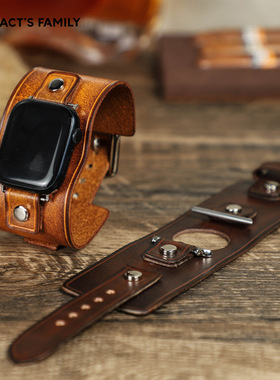 适用于苹果手表apple watch45678手表带复古真皮牛皮质男女通用款