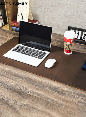 咖啡色复古疯马牛皮真皮质鼠标桌垫超大磁吸无线充电15w快充耐脏