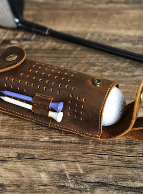 疯马牛皮质高尔夫球套手工制作三只装户外挂腰带便捷式收纳包袋