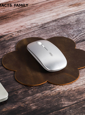 contacts family复古真皮疯马牛皮质鼠标垫创意花瓣形办公小号