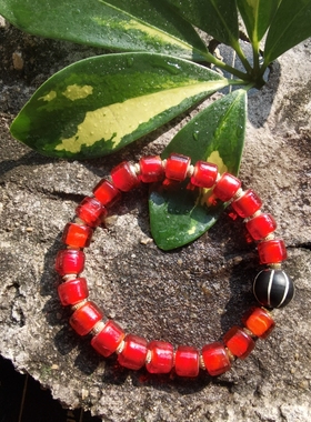 东南亚镶蚀老玛瑙瓜珠红色老琉璃手串