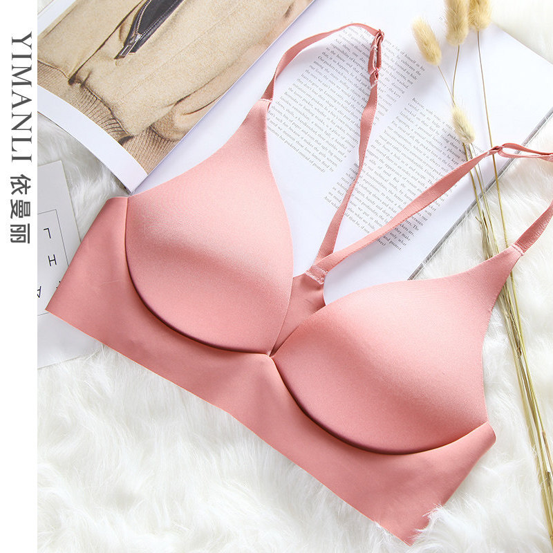 依曼丽光面无痕美背文胸 时尚百搭性感舒适透气无钢圈薄款内衣女