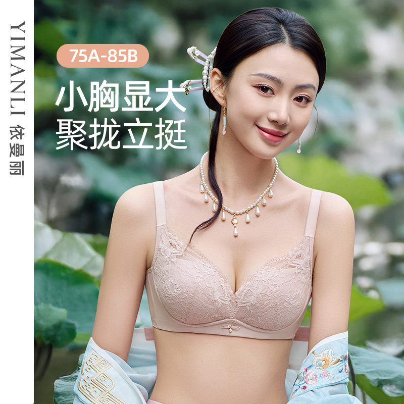 依曼丽小胸聚拢内衣女显大中厚杯无钢圈防下垂收副乳文胸YK52812