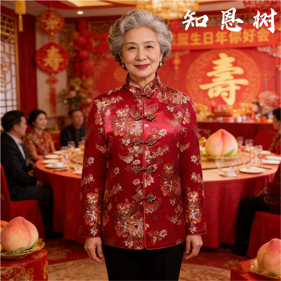 知恩树老年人国风绸缎唐装外套2026新款女装桑蚕丝中式棉袄上衣