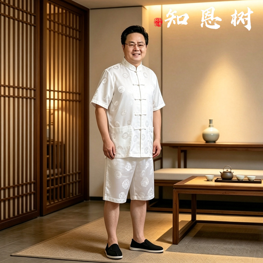 高端中国风短袖唐装男套装新中式