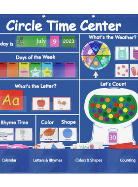 Circle Time Center日历天气字母单词卡数字颜色形状挂袋教室教具