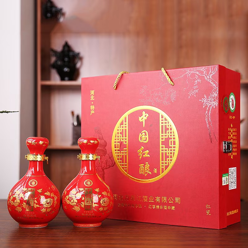 包邮河北特产万果红酒业枣成功红枣酒53度中国红酿礼盒1*2高端酒