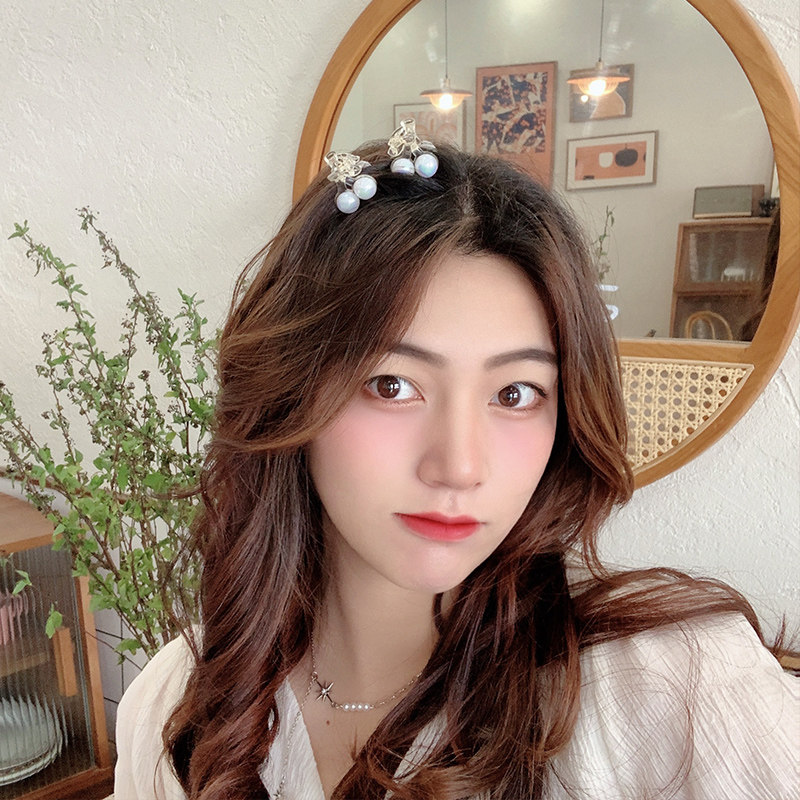 优雅女生韩系小号珍珠抓夹甜美侧边刘海夹碎发夹半扎发幻彩鲨鱼夹