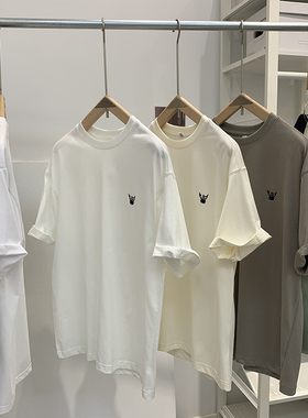 这个刺绣有点潮 小鸟 宽松休闲全棉圆领短袖T恤 男女白色半袖TEE