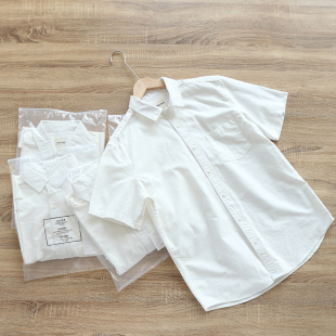 宽松休闲男士 定制面料 白色短袖 衬衫 潮 简约寸衣 日单流水线