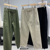 裤 复古水洗工装 春秋纯色百搭松紧腰直筒 美式 100%棉重磅斜纹纱卡