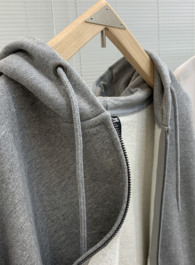 经典基础款 加绒 保暖 秋冬运动休闲连帽卫衣男 花灰色开衫外套潮