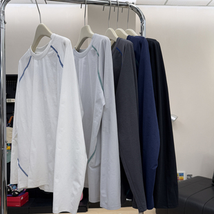 索罗纳混纺！户外休闲撞色哈苏线男女骑行运动圆领打底衫 长袖T恤