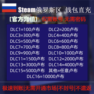 Steam俄区钱包卢布极速充值