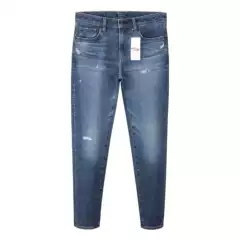 Men's Autumn and Winter Stretchy Vintage Washed Slim Fit Skinny Jeans with Ripped Details, Mid-Rise Blue Denim Pants