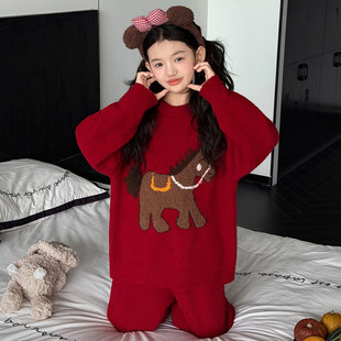 一米四五小个子睡衣女秋冬红色本命年半边绒家居服冬季150矮个子