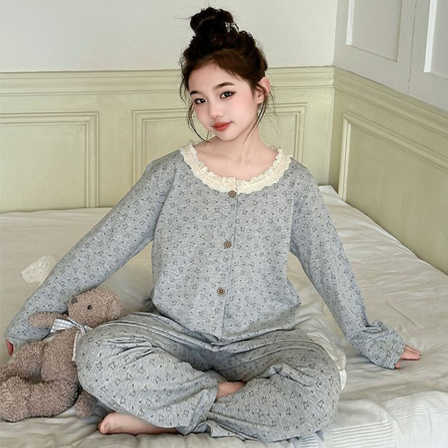 145150小个子秋季纯棉长袖睡衣