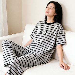 春夏睡衣女小个子150春季圆领短袖长袖条纹xs码家居服145矮个子