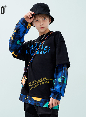 秋冬hoo加绒中大男童连帽休闲卫衣一体绒秋冬宽松加厚春秋上衣