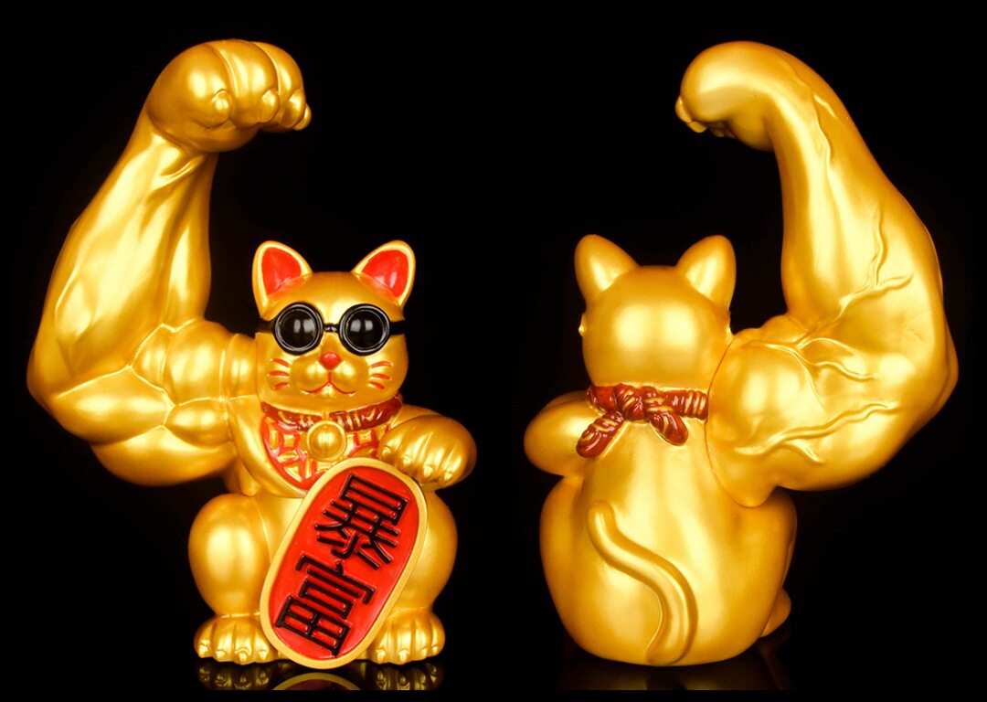 新款招财猫 劫财猫 大力肌肉 麒麟臂 暴富猫巨臂模型公仔摆件装饰
