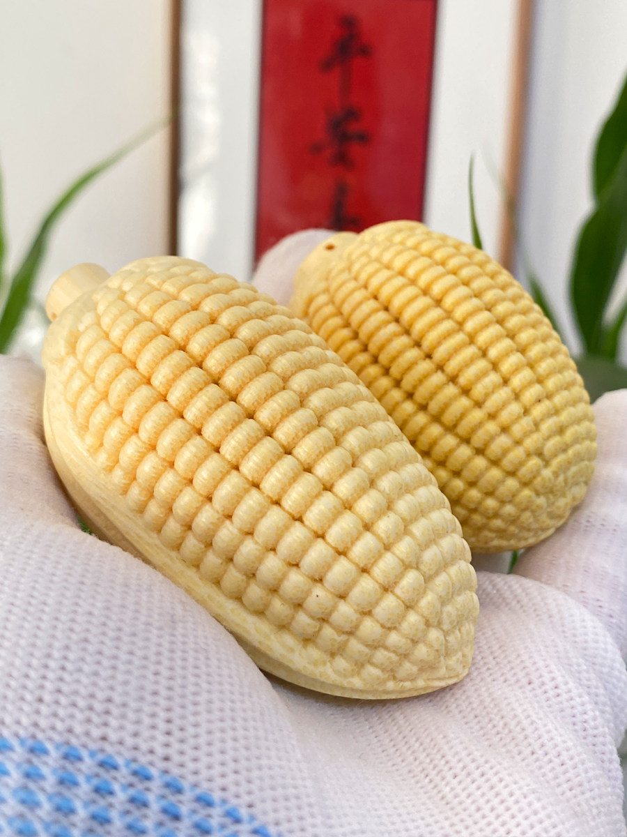 文玩玉米龙血金丝竹手把件雕刻竹雕天然实心配饰挂件摆件金玉满堂